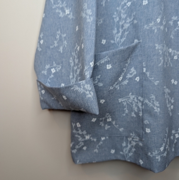 Vintage Image 18W Plus Light Blue Denim Style Floral Blazer Women - Picture 7 of 10